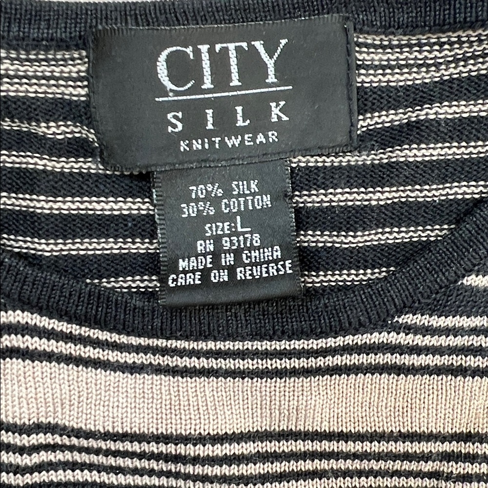 City Silk Striped 70% Silk 30% Cotton Knit Top in Black & Tan, Size Large, EUC - Picture 9 of 16